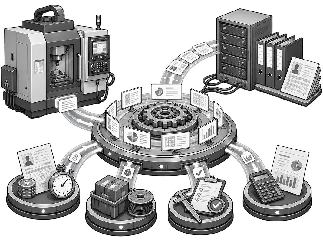superus BDE als Datendrehscheibe zwischen Fertigung, ERP-System und weiteren externen Systemen