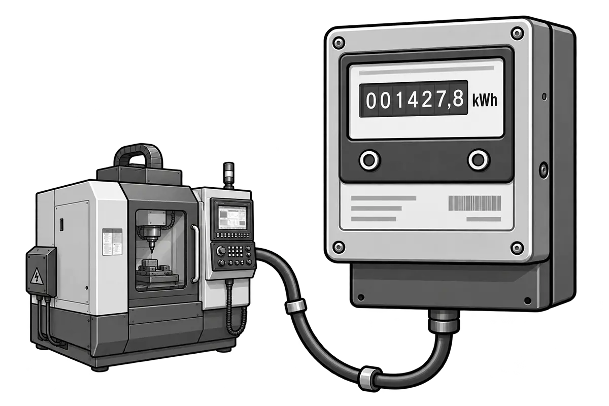 Energiezähler, der mit einer Produktionsmaschine verbunden ist und deren Verbrauch misst