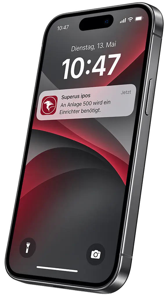 Smartphone mit Push-Benachrichtigung von superus MES